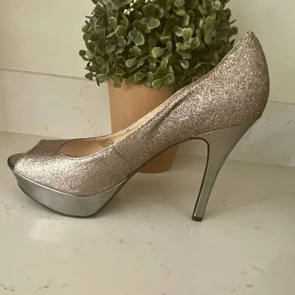 Marc Fisher Tumble Glitter Sparkle Stiletto Heels Pumps Peep Toe Size 10M - Picture 10 of 16